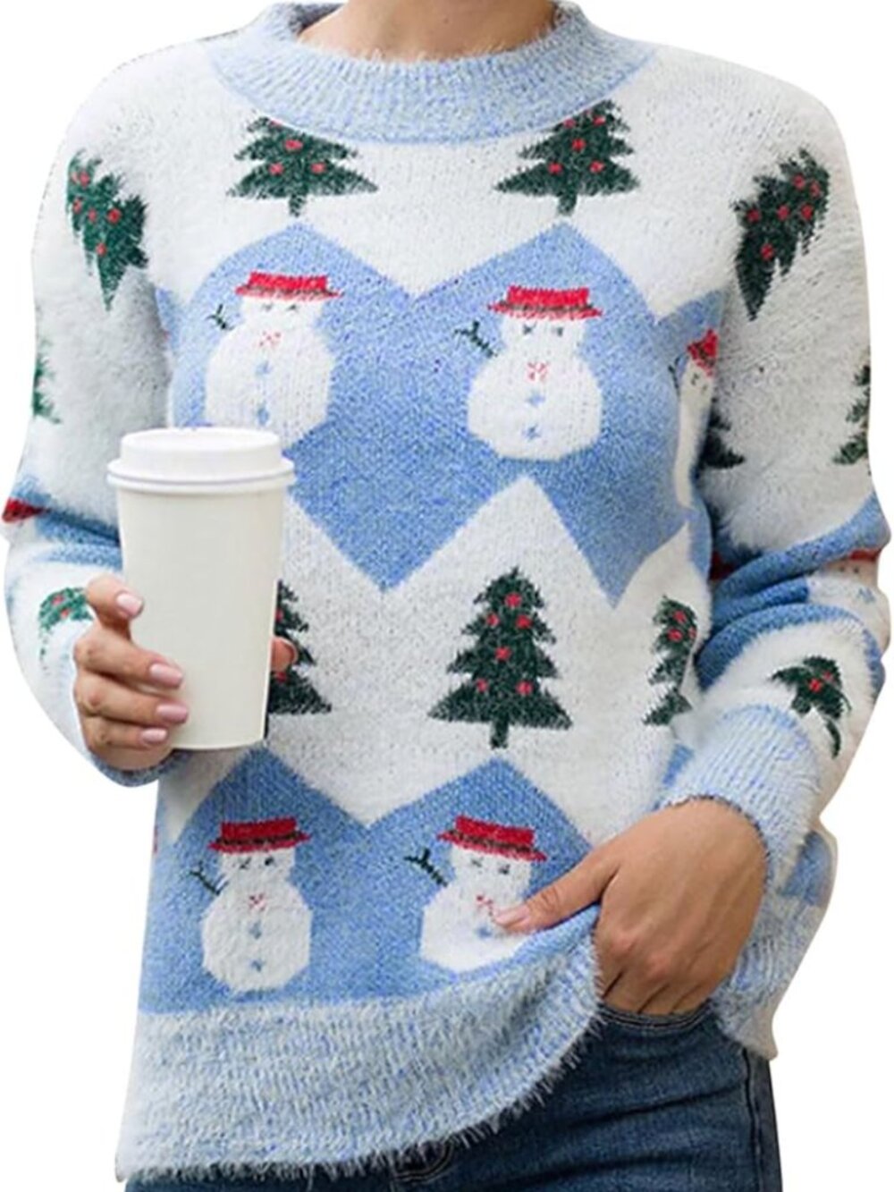 Crewneck Snowman Sweater L Christmas Winter Holiday Hanukah Sweater